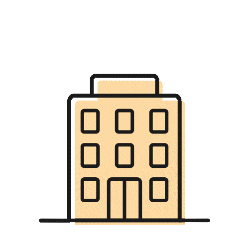 Animated icon gif of hotel building with 3 stars appearing and disappearing at the top of the icon.